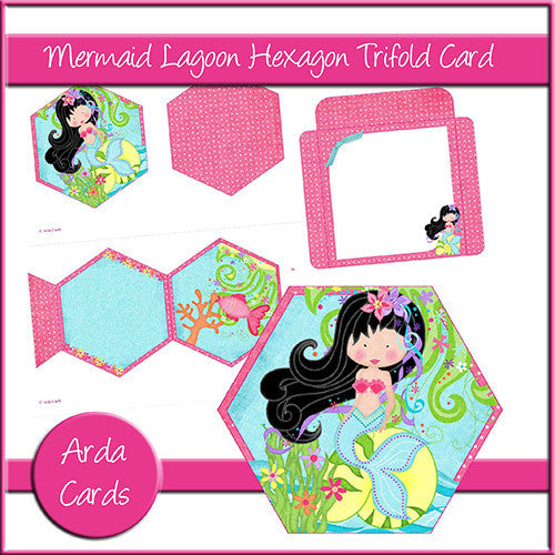 Mermaid Lagoon Hexagon Tri Fold Card - The Printable Craft Shop