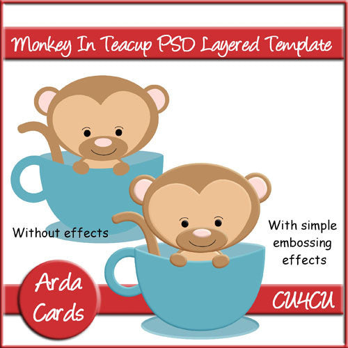 Monkey In Teacup PSD Layered Template - The Printable Craft Shop