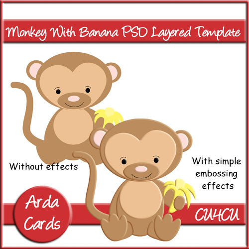 Monkey With Banana PSD Layered Template - The Printable Craft Shop