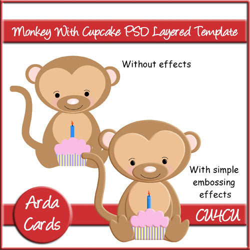 Monkey With Cupcake PSD Layered Template - The Printable Craft Shop