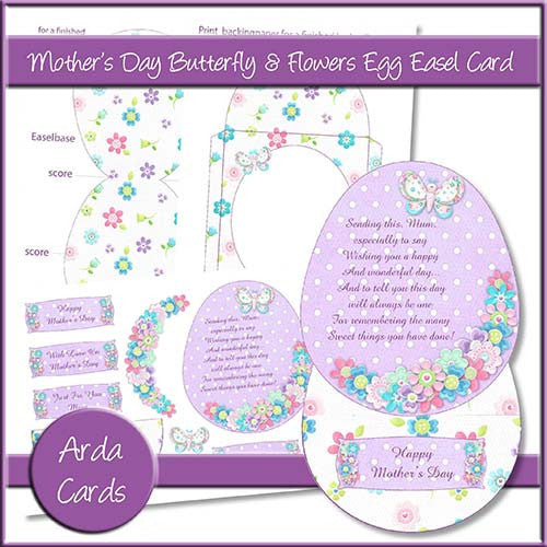 Mother's Day Butterfly & Flowers Egg Easel Card - The Printable Craft Shop