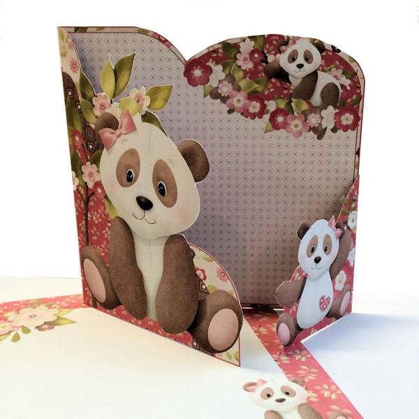 Pink Panda Paws Wrap Around Gatefold Card - The Printable Craft Shop - 2