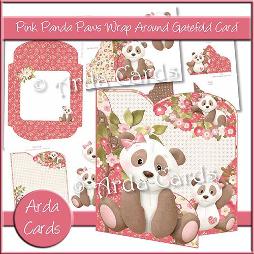Pink Panda Paws Wrap Around Gatefold Card - The Printable Craft Shop - 1