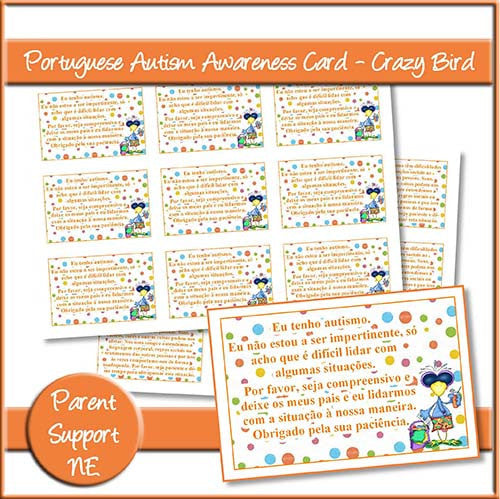 Crazy Bird Autism Awareness Cards In Portuguese - The Printable Craft Shop
