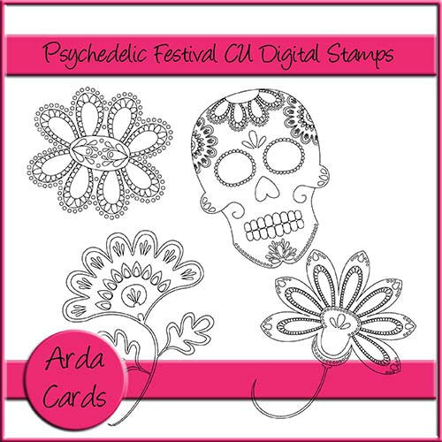 Psychedelic Festival CU Digital Stamps - The Printable Craft Shop