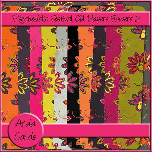 Psychedelic Festival CU Papers - Flowers 2 - The Printable Craft Shop