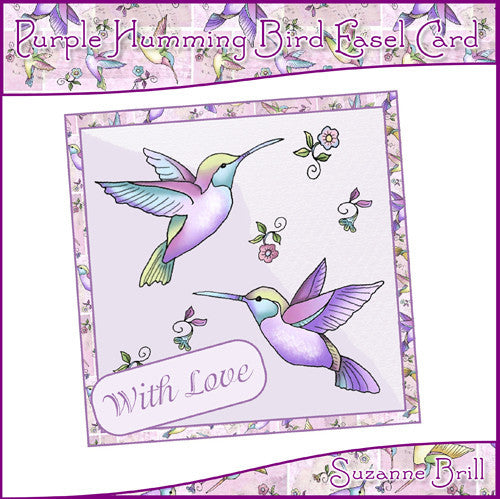 Purple Humming Bird Easel Card - The Printable Craft Shop