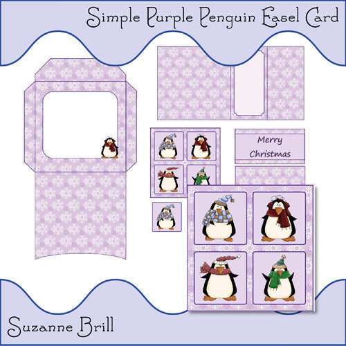 Simple Purple Penguin Easel Card - The Printable Craft Shop