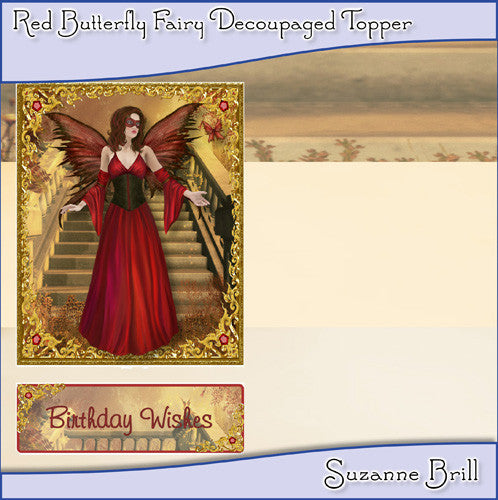 Red Butterfly Fairy Decoupaged Topper - The Printable Craft Shop