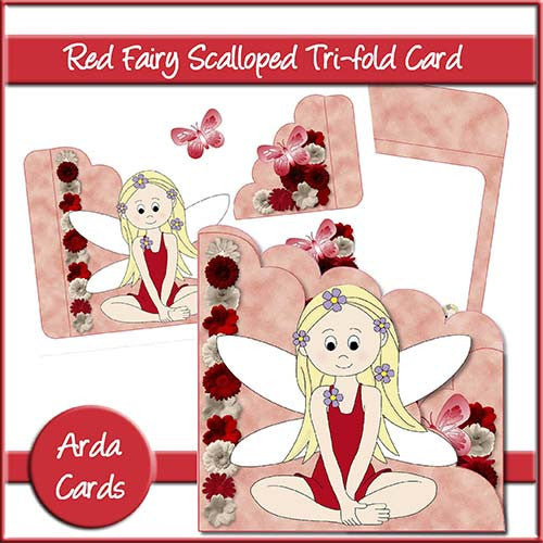 Red Fairy Scalloped Trifold Card - The Printable Craft Shop