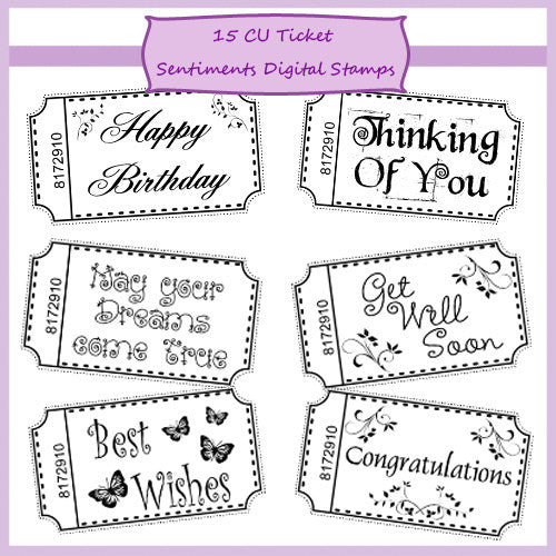CU Ticket Sentiments Digital Stamps - The Printable Craft Shop
