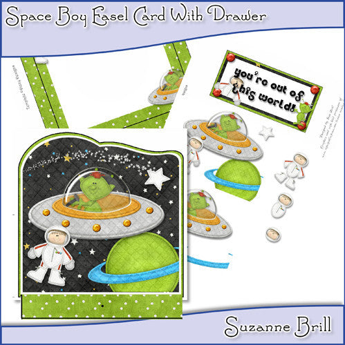 Space Boy Easel Card With Drawer - The Printable Craft Shop