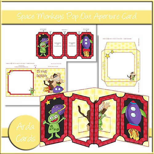 Space Monkey Pop Out Aperture Card - The Printable Craft Shop