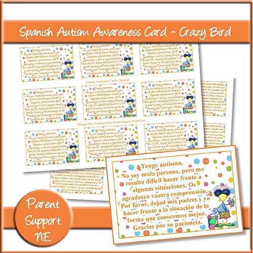 Crazy Bird Autism Awareness Cards In Spanish - The Printable Craft Shop