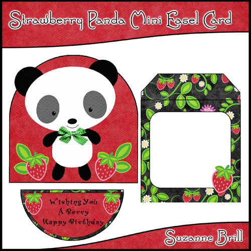 Strawberry Panda Mini Easel Card - The Printable Craft Shop