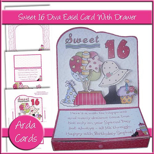 Sweet 16 Diva Easel Card With Drawer - The Printable Craft Shop