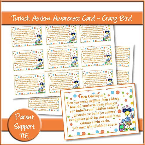 Crazy Bird Autism Awareness Cards In Turkish - The Printable Craft Shop