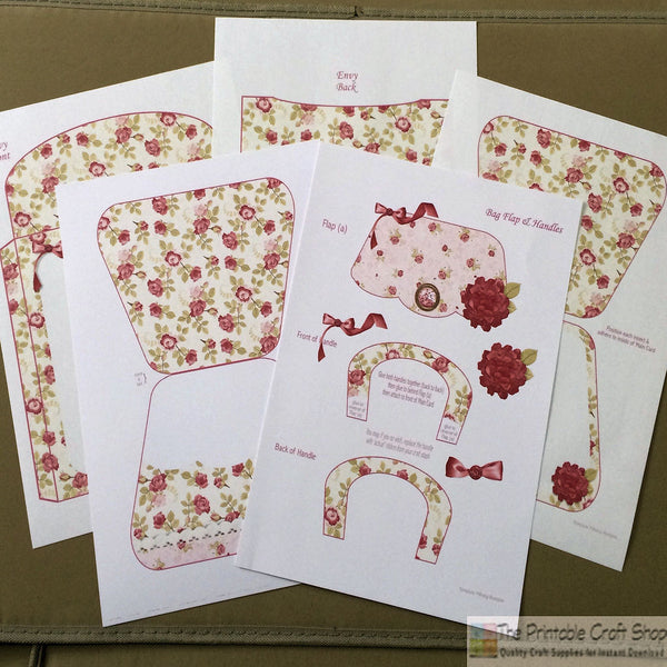 Vintage Roses Handbag Card - The Printable Craft Shop - 3