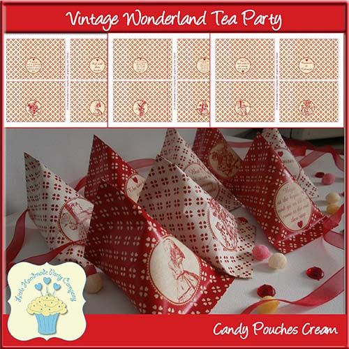 Vintage Wonderland Tea Party Candy Pouches Cream - The Printable Craft Shop