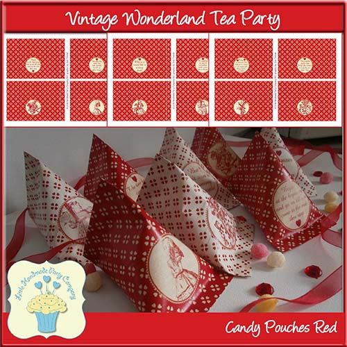 Vintage Wonderland Tea Party Candy Pouches Red - The Printable Craft Shop