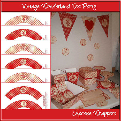 Vintage Wonderland Tea Party Cupcake Wrappers - The Printable Craft Shop