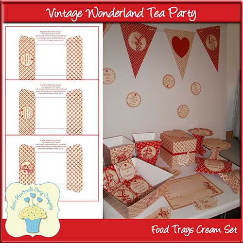 Vintage Wonderland Tea Party Food Trays Cream - The Printable Craft Shop