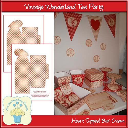 Vintage Wonderland Tea Party Heart Topped Box Cream - The Printable Craft Shop