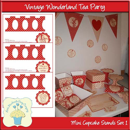 Vintage Wonderland Tea Party Mini Cupcake Stands Set 1 - The Printable Craft Shop