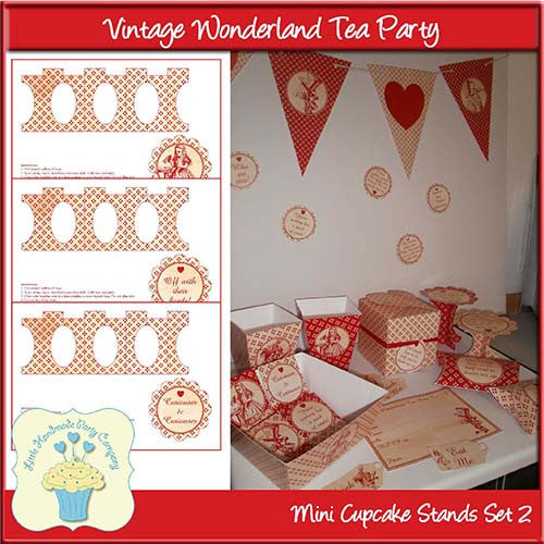Vintage Wonderland Tea Party Mini Cupcake Stands Set 2 - The Printable Craft Shop