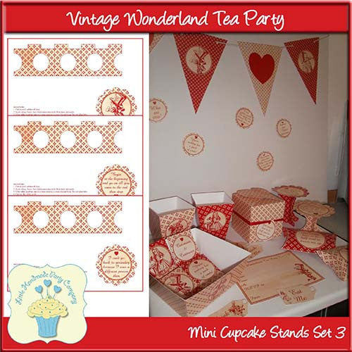 Vintage Wonderland Tea Party Mini Cupcake Stands Set 3 - The Printable Craft Shop