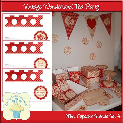 Vintage Wonderland Tea Party Mini Cupcake Stands Set 4 - The Printable Craft Shop
