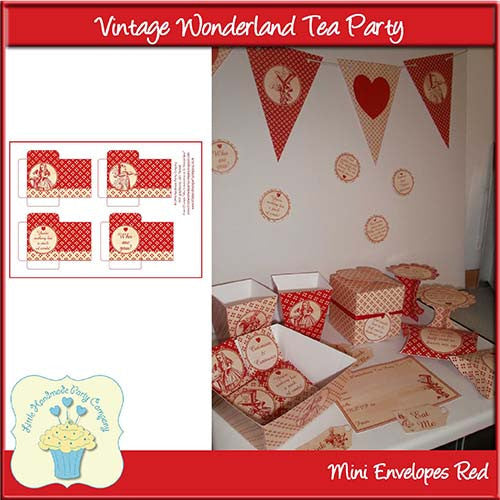 Vintage Wonderland Tea Party Mini Envelopes Red - The Printable Craft Shop