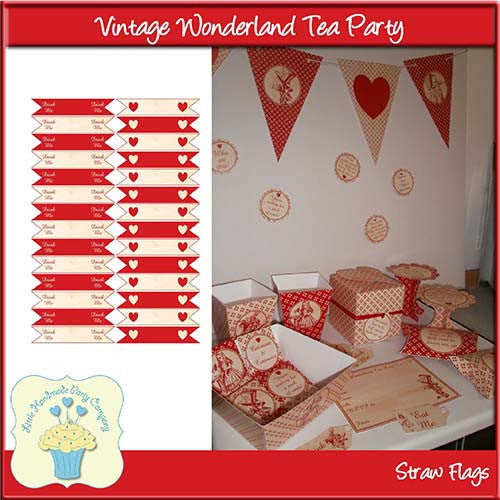Vintage Wonderland Tea Party Straw Flags - The Printable Craft Shop