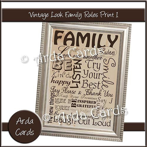 Vintage Look Family Rules Print - The Printable Craft Shop