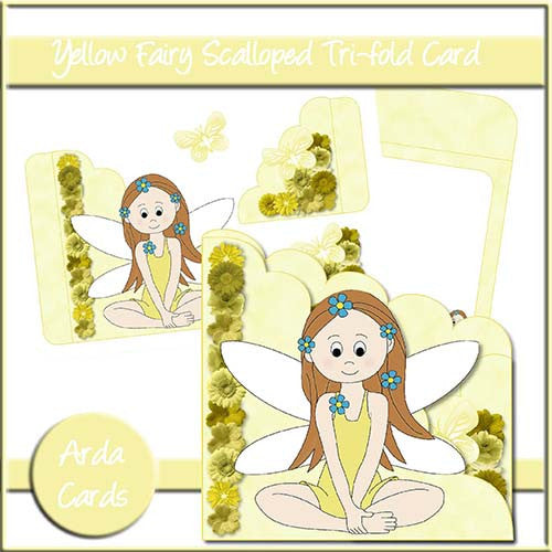 Yellow Fairy Scalloped Trifold Card - The Printable Craft Shop